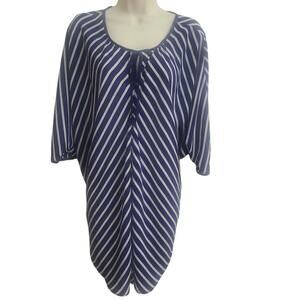 XL Women’s Navy White Striped Tunic Top Kaftan Blouse Loose Fit Batwing Mossimo